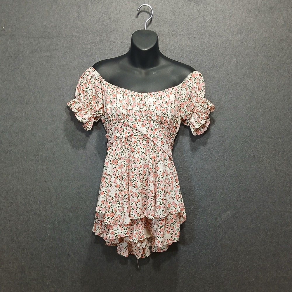 Altar'd State S floral romper peasant sleeve ruffle boho prairie hippie indie